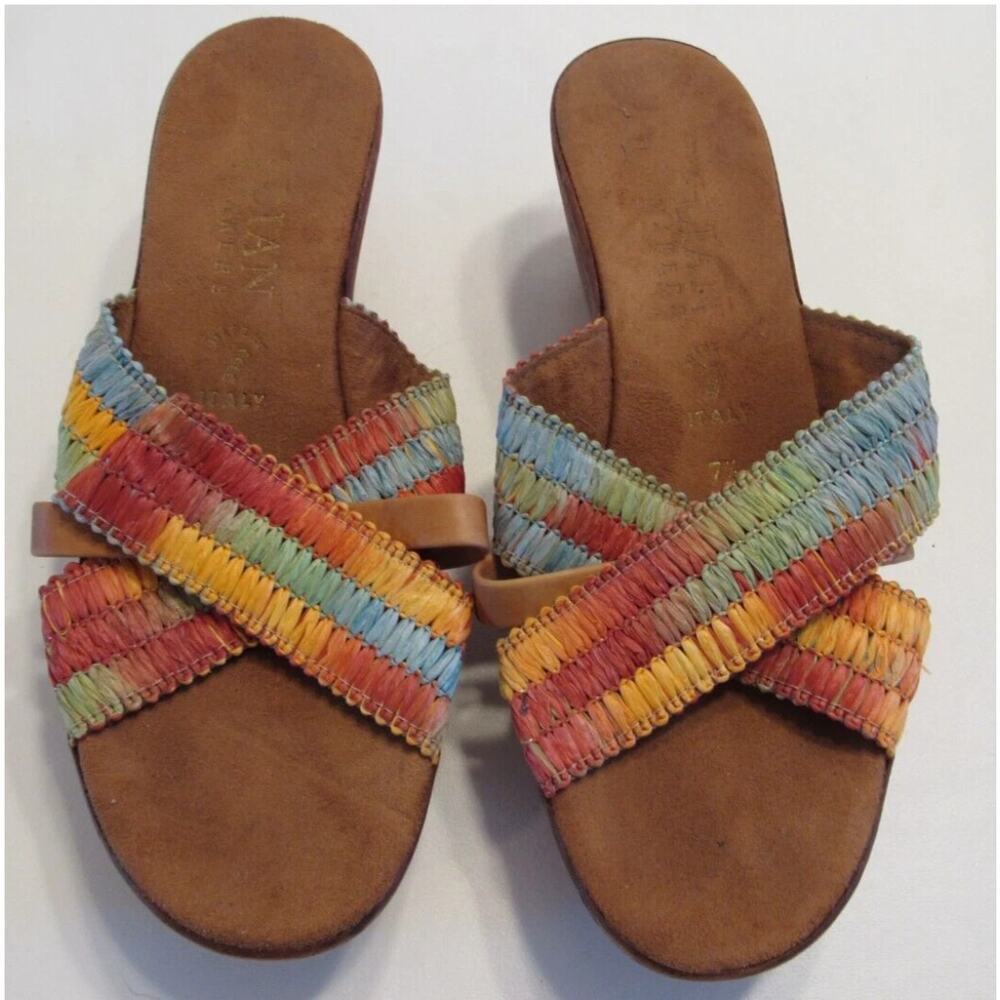 Italian Shoemakers Rainbow Crossover SlipOn Open Toe Wedge Sandals US9.5/EU40